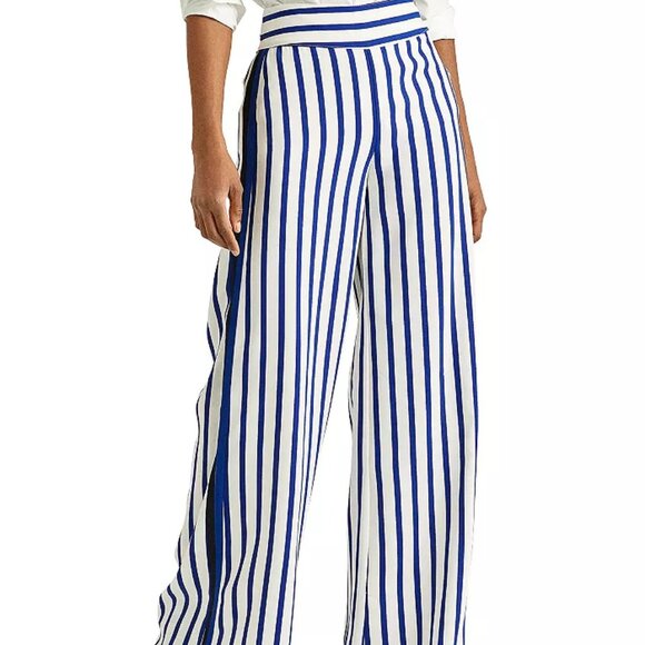 Lauren Ralph Lauren Womens 6 Blue White Striped Wide Leg Pant High Rise - Picture 2 of 16